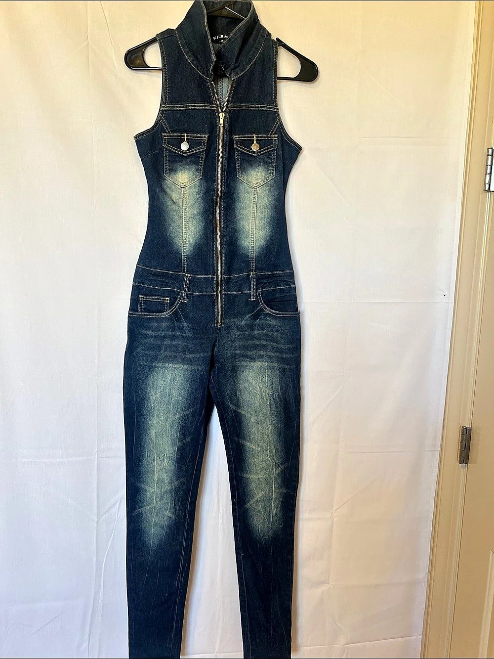 V.I.P. Jeans Denim Zip-Front Jumpsuit in Blue Size Medium Like New